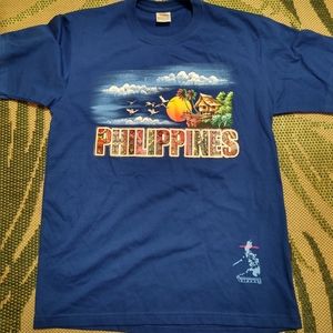 Dibuho Hand Painted Philippines T Shirt Men's L Blue Crew Neck Tee